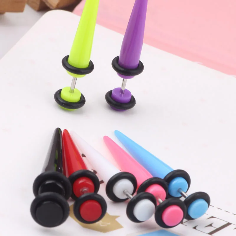 2pcs UV Acrylic Illusion Ear Fake Cheater Stretcher Taper Spike Cheater Plug Tunnel Expander Earrings Gauges Body Jewelry