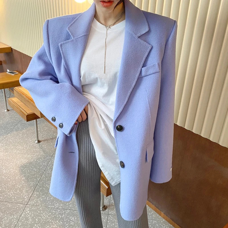 

Loose Oversized High Street Thick Coats Female 2020 Fashion Clothing Tweed Blazers For Women Notched Long Sleeve Pockets