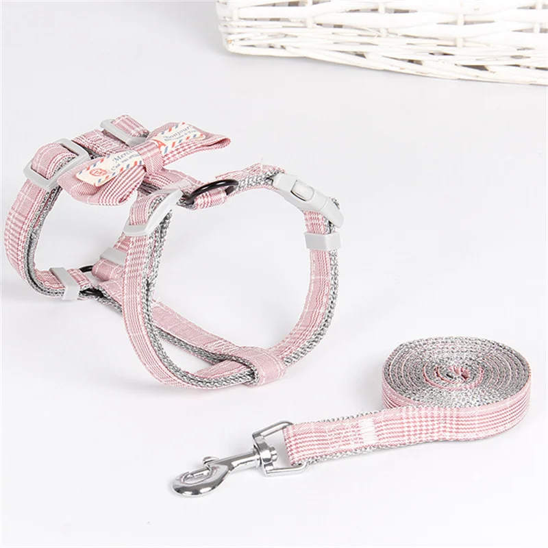 

Pet Leash Fashion Plaid Belt Bowknot Walk Dog Cat Chest Back Summer Drawstring Dog Supplies