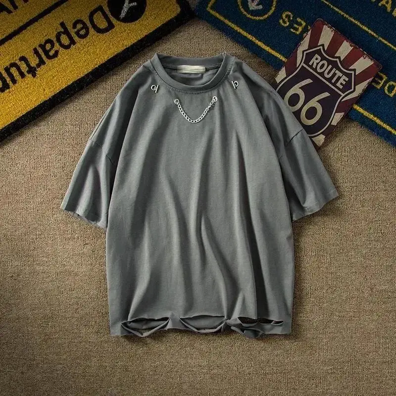 Мужские крутые футболки Idopy в стиле панк облегающие рваные с коротким рукавом и