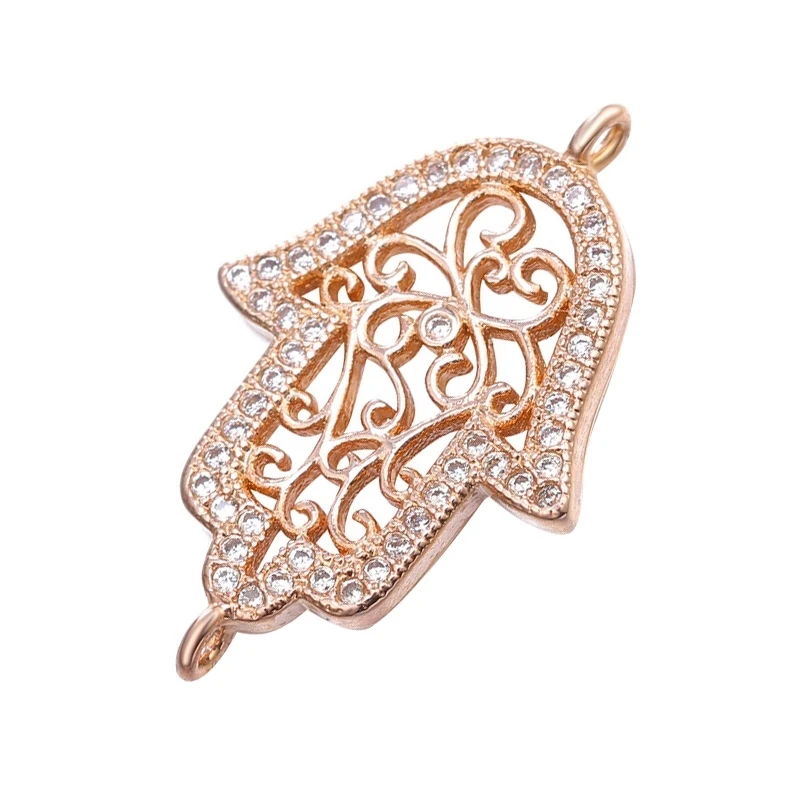 Rose Gold Juya DIY Браслеты Аксессуары микро проложить циркон золото/серебро Хамса Фатима Шарм Разъемы для Needlwork ювелирных изделий - Цвет: Rose Gold