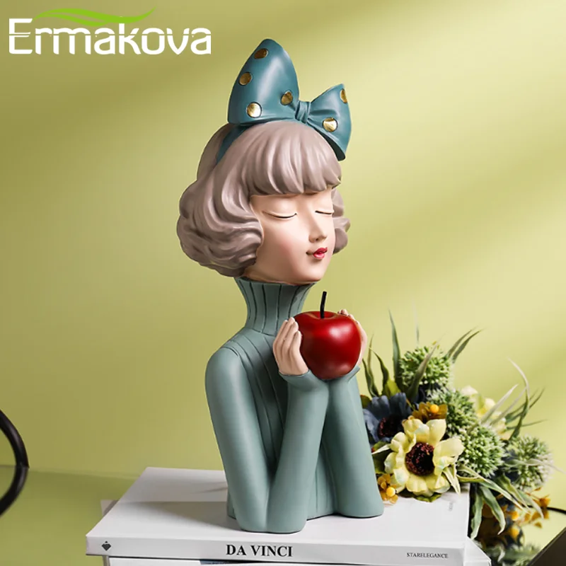 

ERMAKOVA симпатичная статуя из эпоксидной смолы с яблоком, скульптура, персонажи, поделки, подарки, украшение для дома, подходит для украшения и...