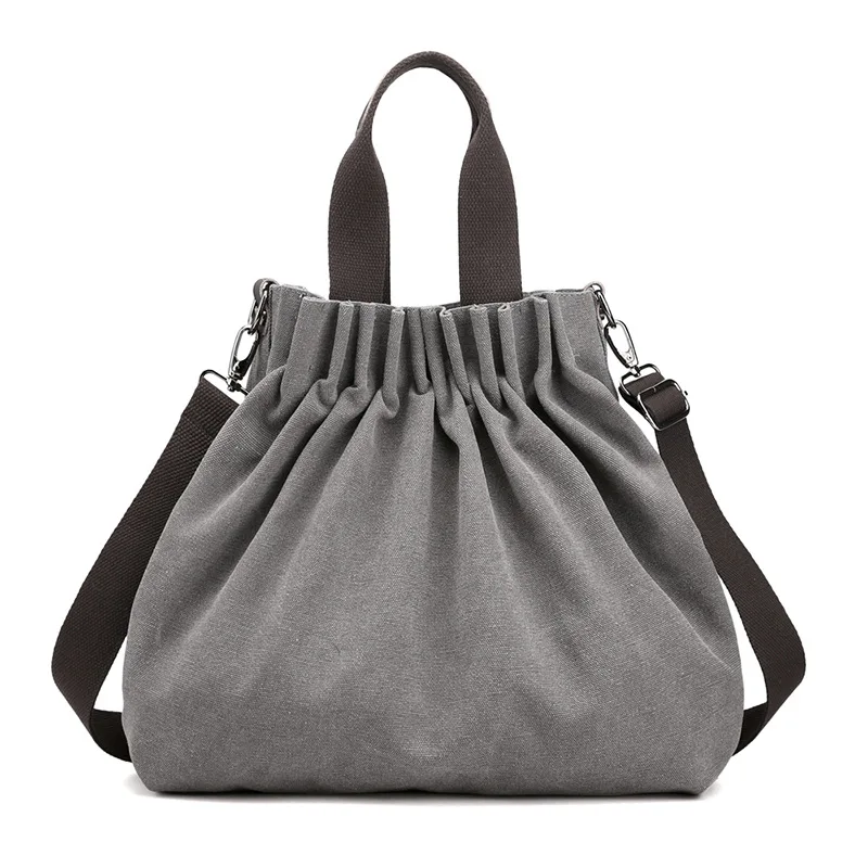 

Canvas Bag Women 's Bag New Shoulder Shopping Bag Casual All -match Big Bag Simple Pleated Hand Carrying and Aslant Bag