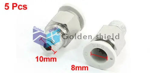 

5 Pcs 8mm Tube 10mm Male Thread Push in Straight Connect Quick Fittings
