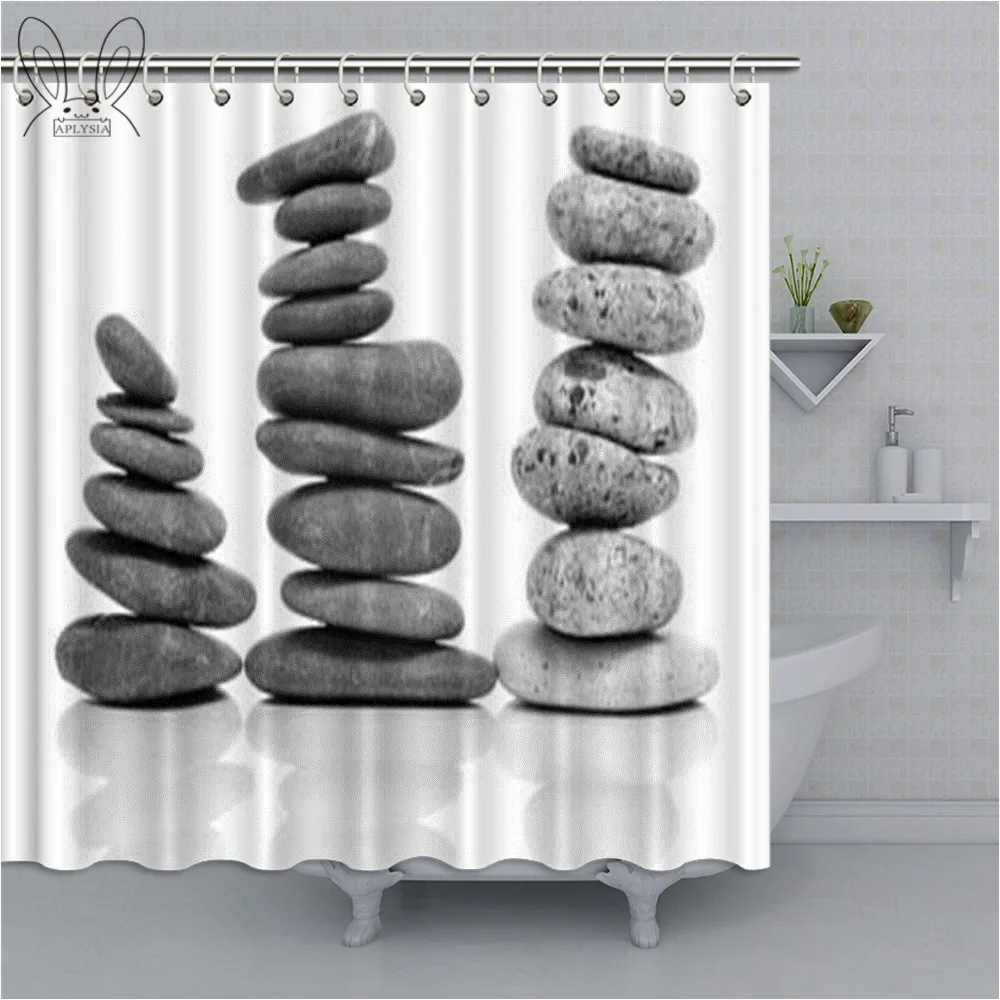 

Zen And Spa Stone Bathroom Curtain For Home Grey White Stone Waterproof Polyester Fabric Bath Shower Curtain cortina de ducha