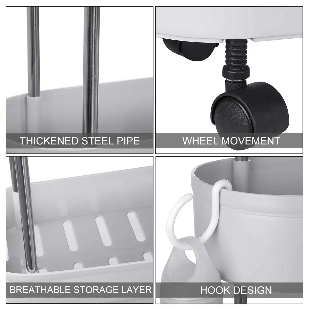 

3/4 Layer Gap Kitchen Storage Rack Slim Slide Tower Movable Assemble Plastic Bathroom Shelf Wheels Space Saving Organizer