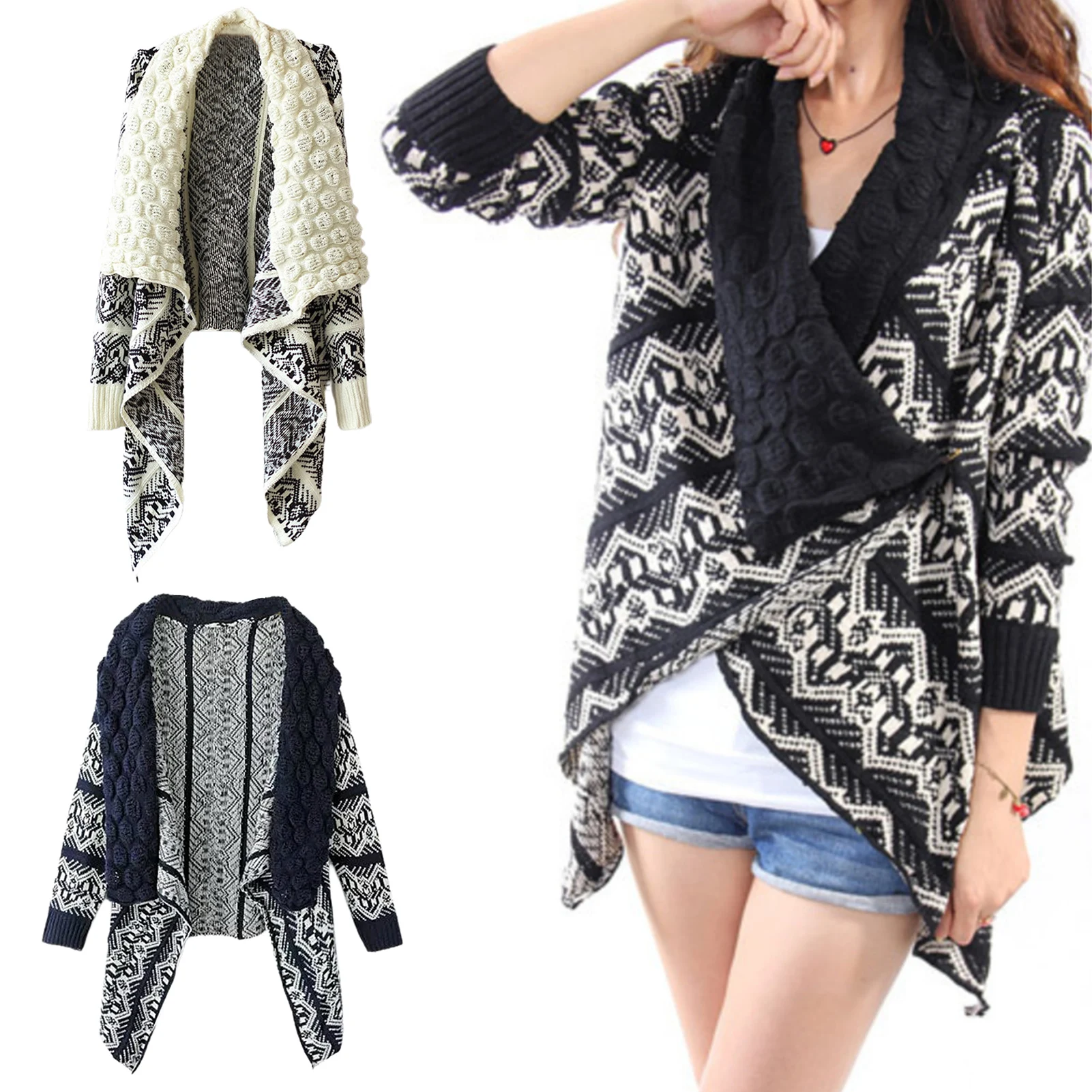 Женский свитер куртка с пузырьковым воротником трикотажное Женское пальто