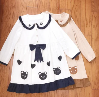 

kawaii girl gothic lolita op loli cos Japanese sweet lolita dress vintage cute printing bowknot peter pan collar victorian dress