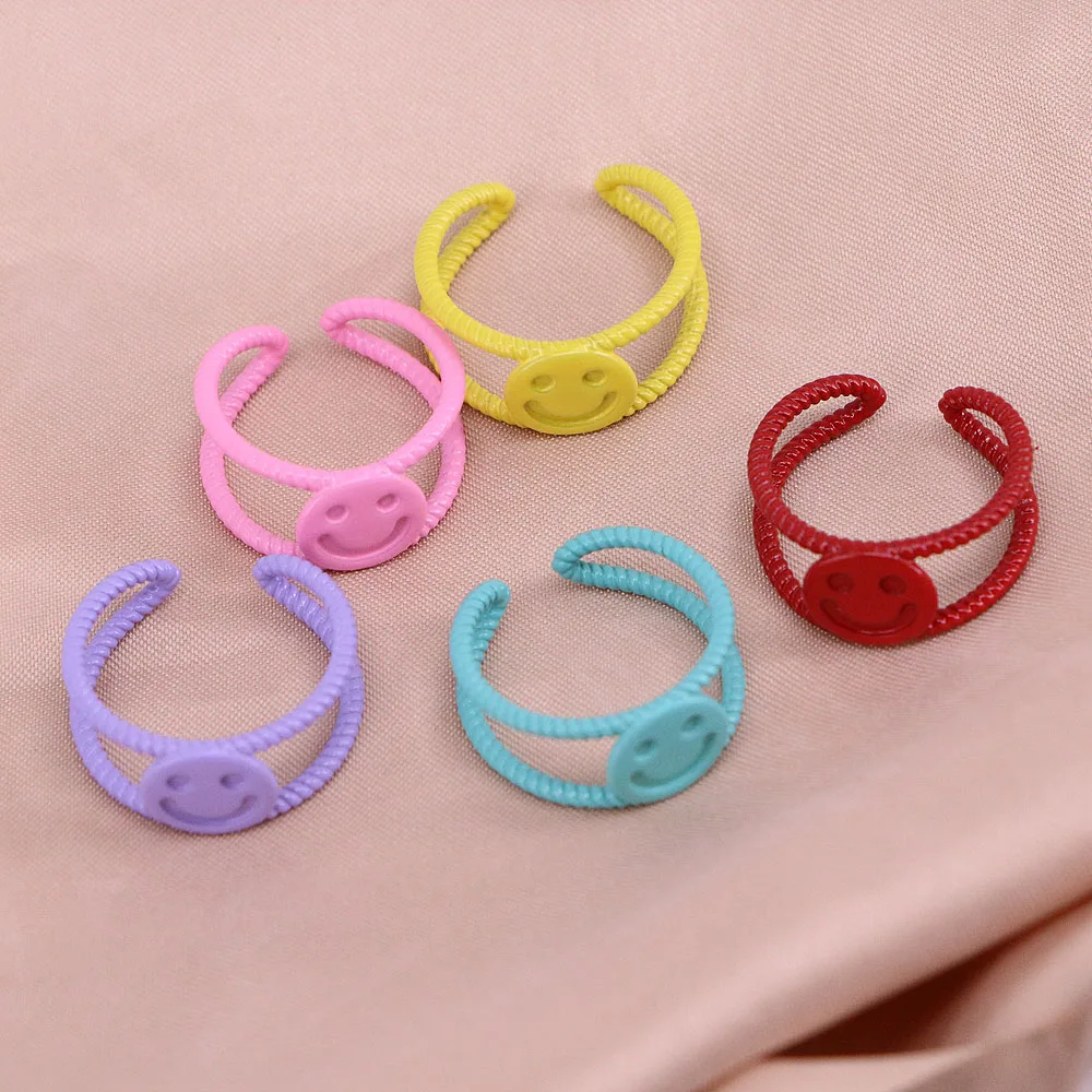 10 шт. ткань со счастливым смайликом Открытое кольцо для Для женщин с милыми