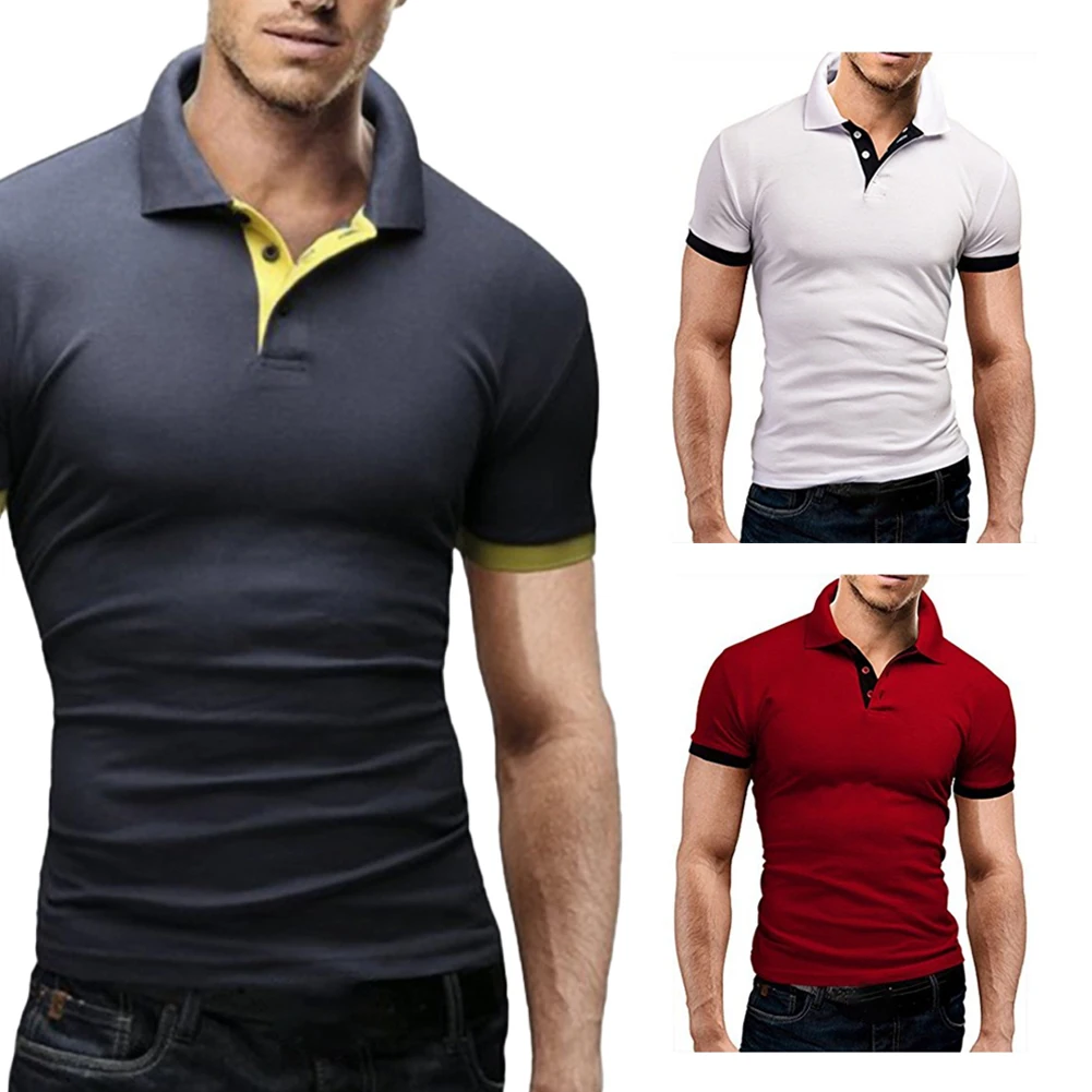Новая мужская Повседневная рубашка поло с коротким рукавом футболка отстрочкой