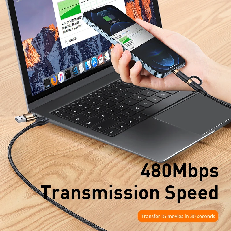 60Вт 4-в-1 Кабель для быстрой зарядки PD с двумя разъемами USB Type-C для iPhone X 11 12 Xiaomi Huawei OPPO Mobile