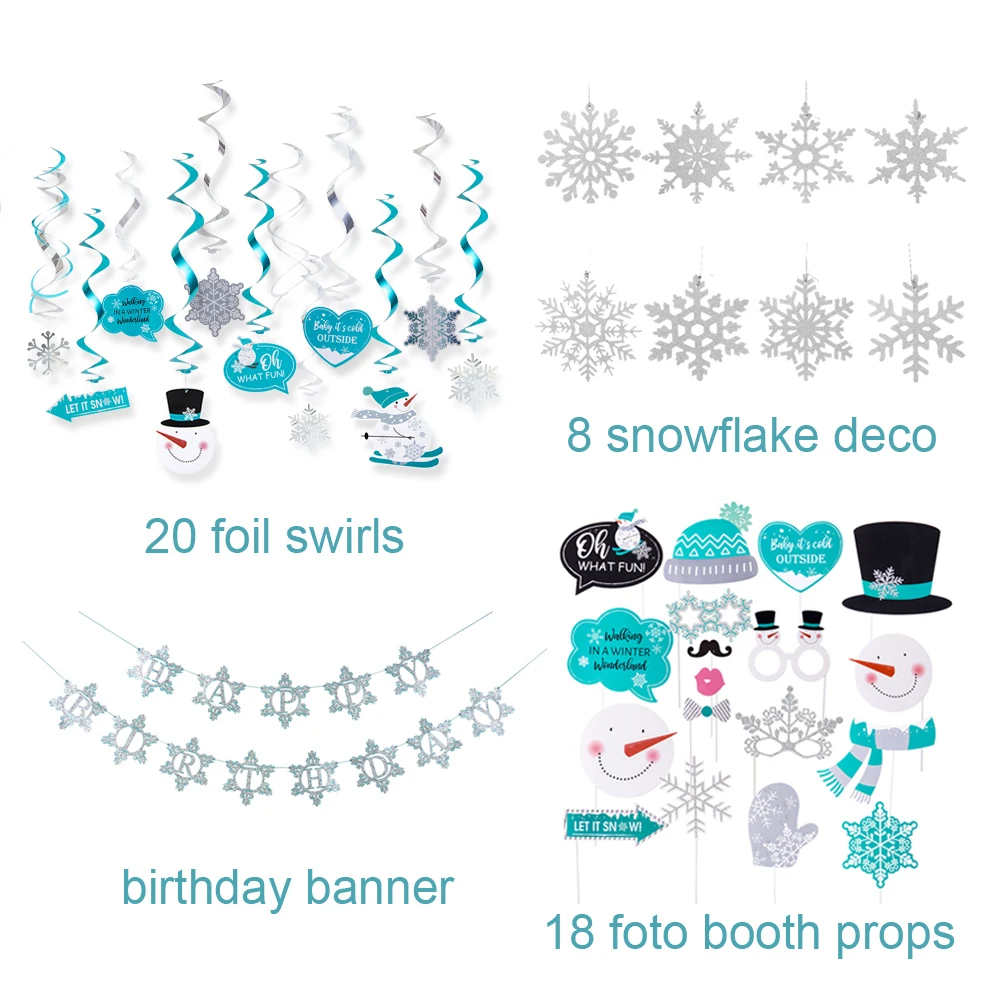 Let it Snow Party Decorations Lanterns Balloons Photo props Banner Winter Wonderland Snowflake Christmas Decor