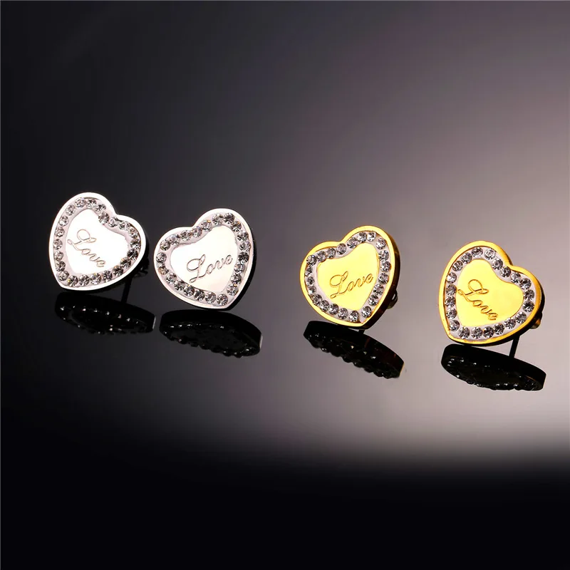Collare Crystal Heart Jewelry Sets For Women Love Gift Gold Color Rhinestone Stainless Steel Stub Earrings Necklace S250 | Украшения и