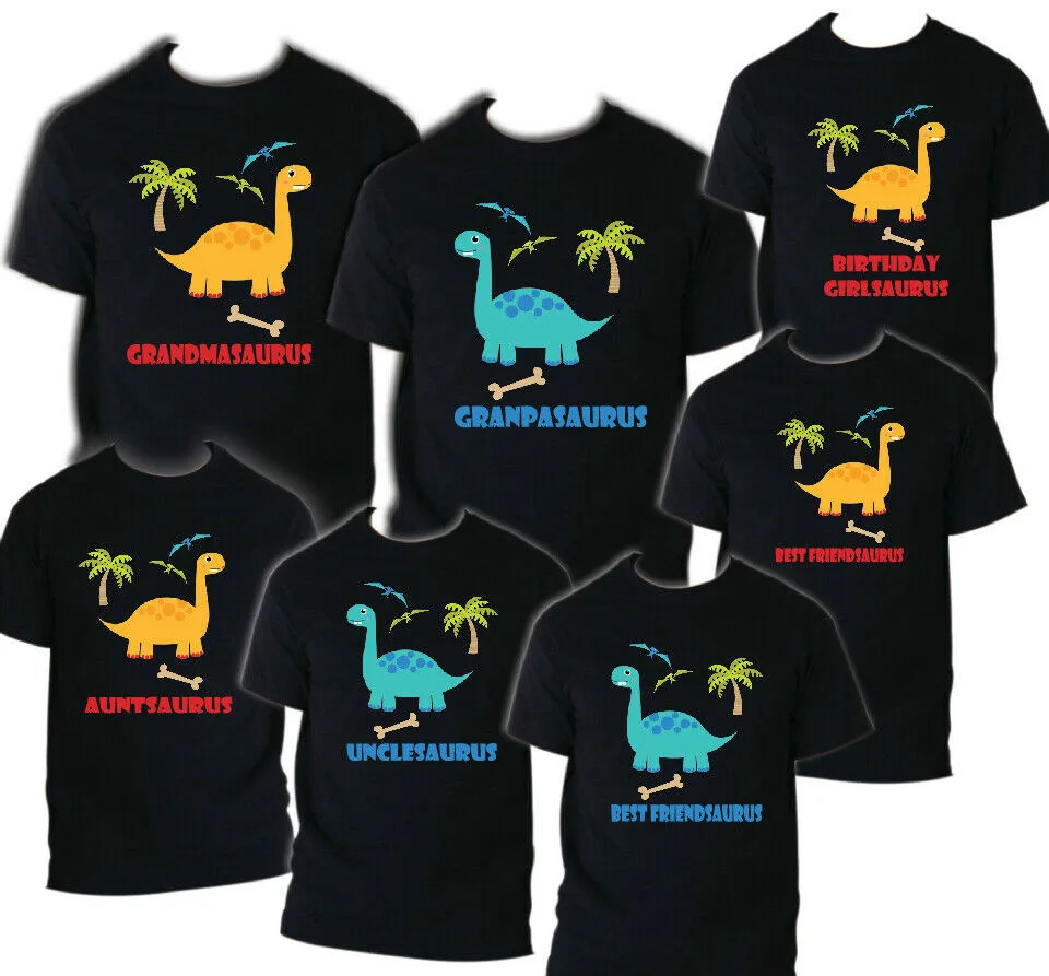 Динозавр большая семья День рождения партия подходящая футболка семейная одежда