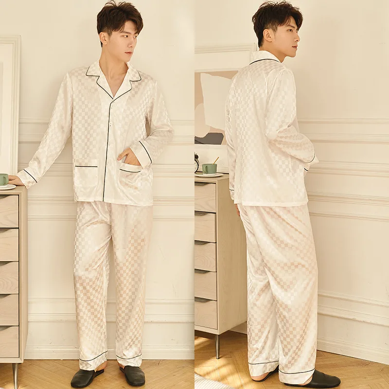 Pajamas Sets 2pcs Men's Stain Silk Like Pajama Set Sleepwear Men Sexy Modern Style Soft Cozy Satin Nightgown Men Summer Oversize