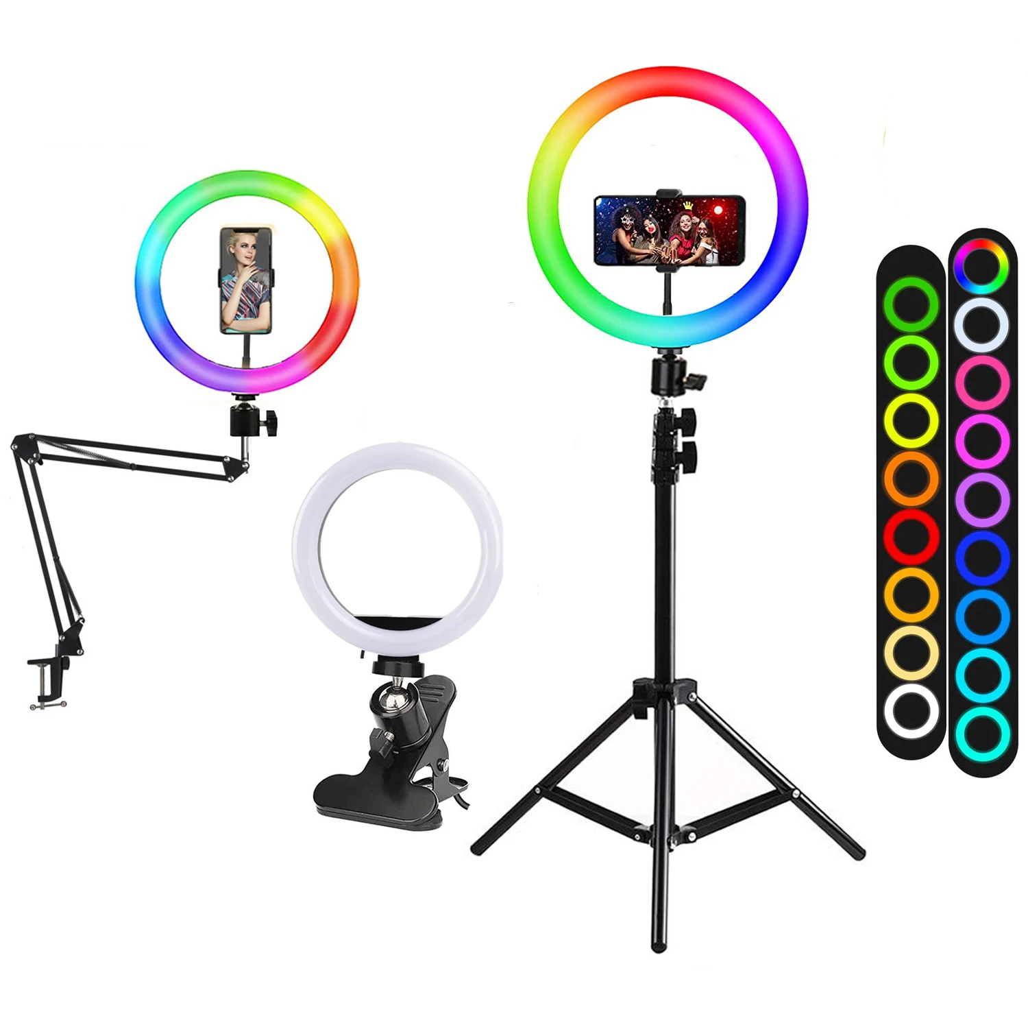 

26cm/10inch RGB LED Selfie Ring Light Dimmable Round Ring Lamp with Tripod Video Camera ringlight For Phone Studio Live YouTube
