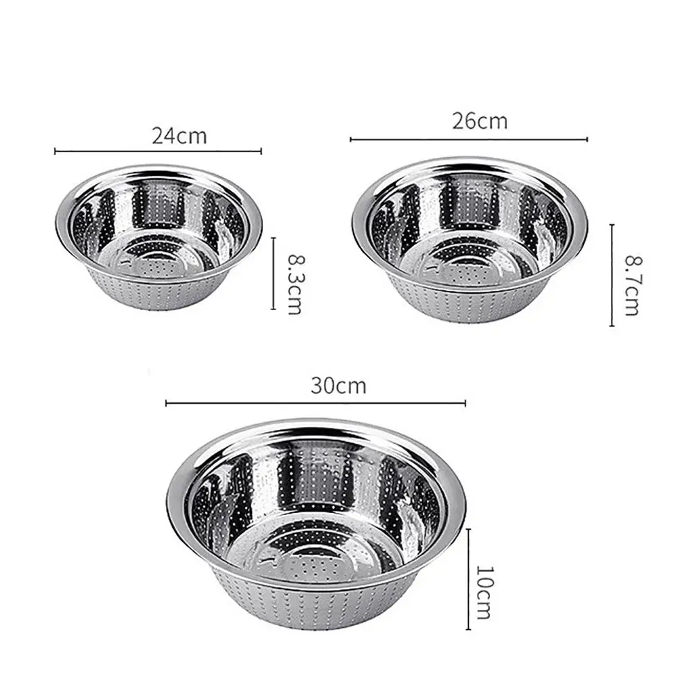 Kitchen Bowl Strainer Holes Washing Rice Sieve Strainer Fruits Vegetable Drain Bowl Stainless Steel Mesh Storage Basin Plate images - 6