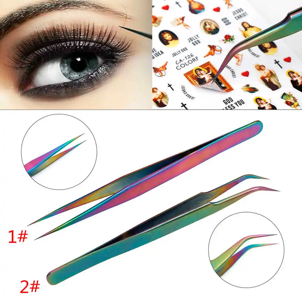 Антистатические изогнутые прямые пинцеты из нержавеющей стали радужного цвета