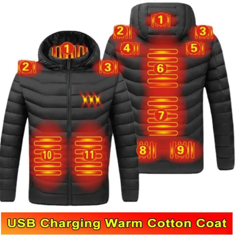 

New Men 11 Heating Winter Motorcycle Jacket Women Warmth USB Heating Jacket Smart Thermostat Hooded Heating Clothing Waterproof