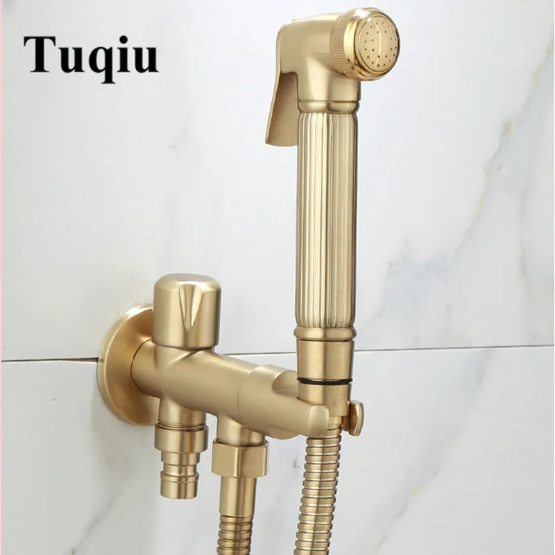 

Tuqiu Hand Held Bidet Sprayer Douche Toilet Kit Brush gold Shattaf 304 SUS Copper Valve Set Jet Bidet Faucet Set