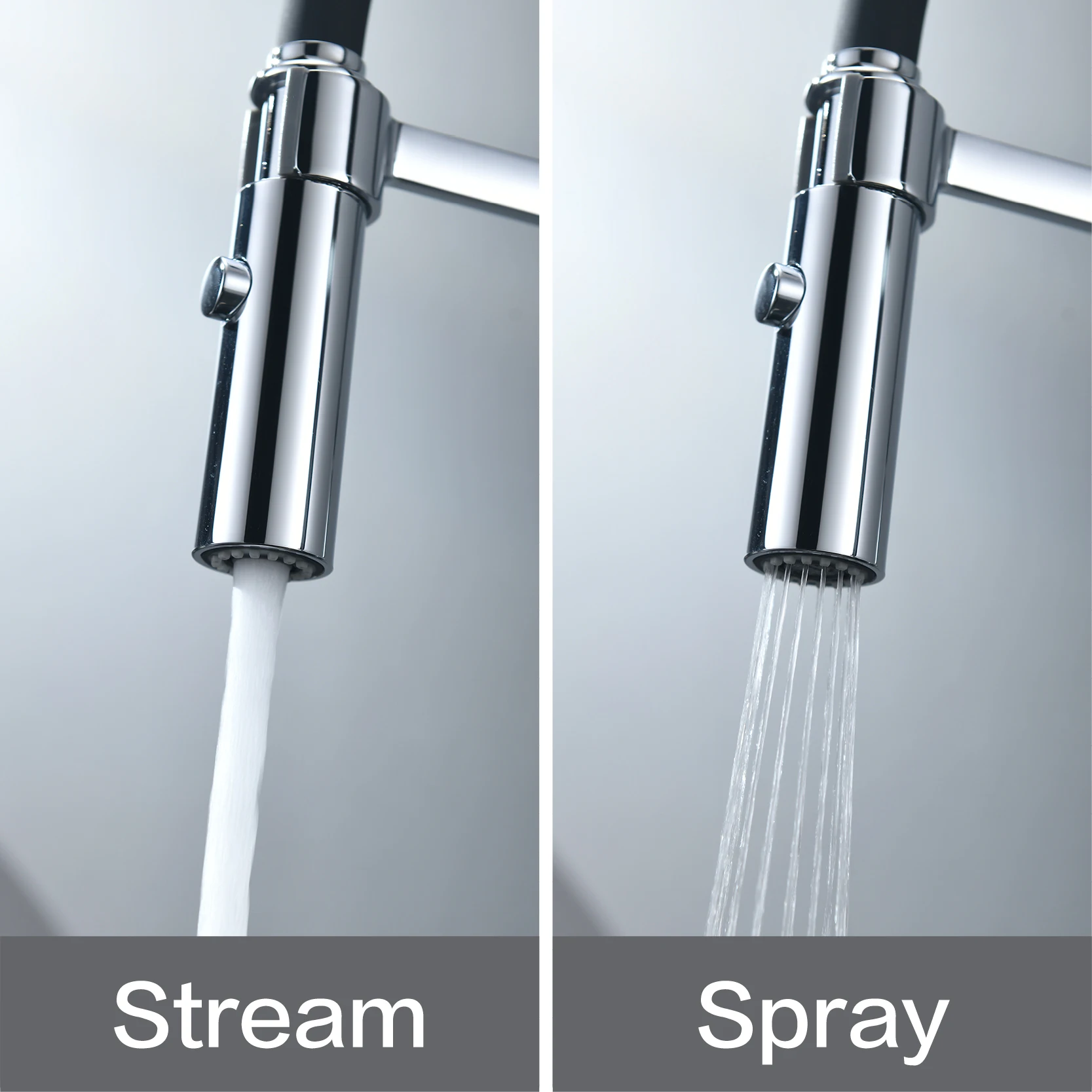 

Black zinc alloy cold and hot kitchen dual function shower outlet straight column outlet rotary faucet silicone universal design