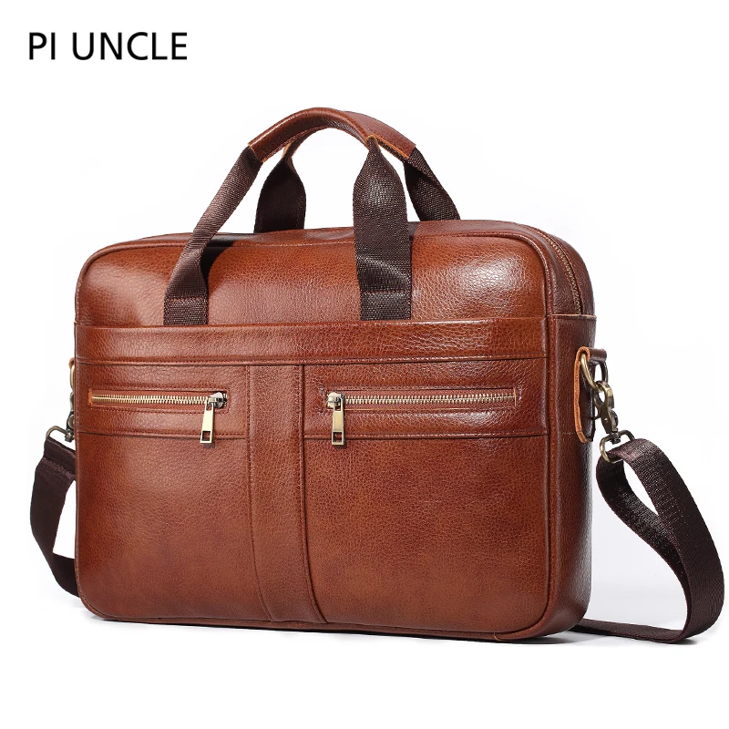 Genuine Leather Male Briefcase 14 inch Laptop Computer Bag For Man Luxury Messenger Shoulder Crossbody Vintage Brand | Багаж и сумки