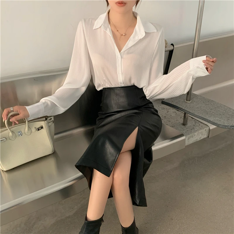 

Office Ladies Striped Women Blouses Tops Full Sleeve Loose Women Shirts Elegant Spring 2021 New OL Blouses