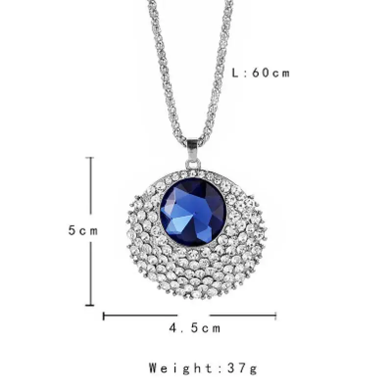 Модные Синие стразы и Кристальные круглой формы кулон змея длинной цепи Цепочки