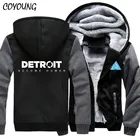Мужские толстовки с капюшоном COYOUNG, зимние толстовки на молнии с принтом Детройта, утепленная куртка