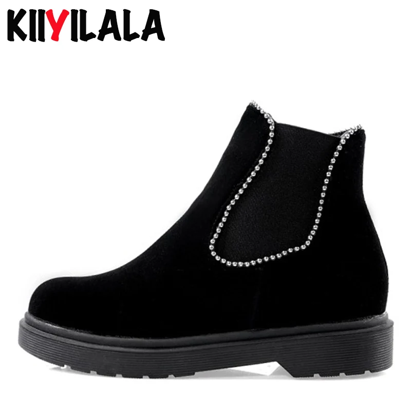 Женские ботинки челси на платформе Kiiyilala черные короткие плоской подошве женская