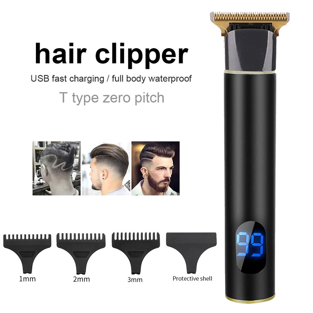 

T Hair Clipper Cutting Machine Men's Shaver Rechargeable Cordless Close to 0mm hair Trimmer Lcd Display blade Machine