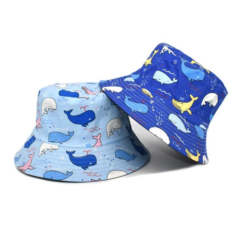 Women Summer Fisherman Hat European American Fashion Whale Print Bob Double-sided Basin Trendy Men Sunscreen Panama Sun |