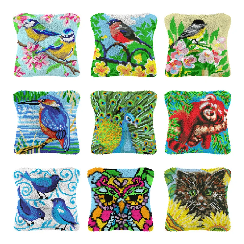 

Latch Hook Cushion Cardinal Birds Pillow Case Crochet Hobby & Crafts DIY Yarn for Embroidery Art Cushion Cover Sofa Bed Pillow