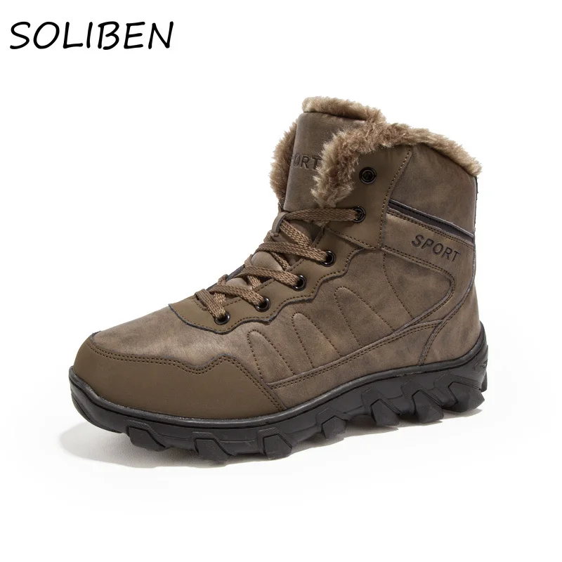 

SOLIBEN Winter Men Boots Warm Fur Snow Boots Men Outdoor Winter Work Casual Shoes Outdoor Hiking Shoes Men Casual Sneakers Shoes