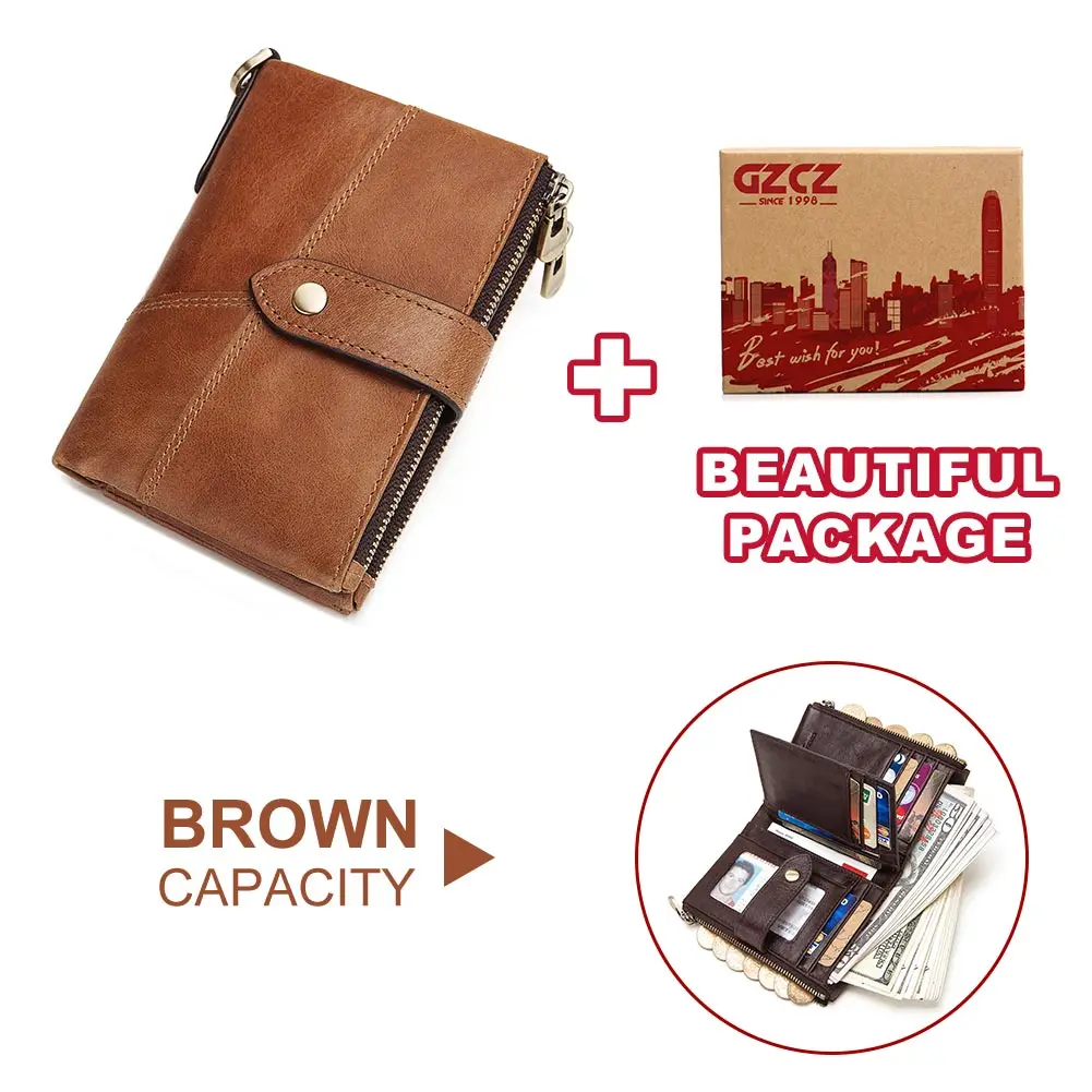 889-khaki-box Genuine Leather Women Wallet GZCZ Casual Men Wallet Women Long Wallet In Women`s Wallet and Purses Retro Rfid Women Short Wallet - Цвет: 889-khaki-box