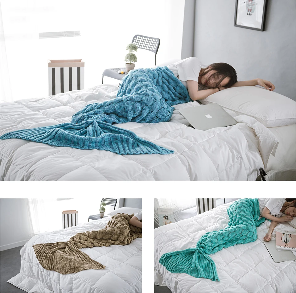 Мягкое вязаное одеяло хвост русалки спальный мешок ручной работы для детей