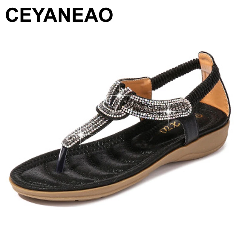

CEYANEAO New summer women diamond thong sandals beach shiny crystal thongs casual shoes woman boho t-strap slipper women