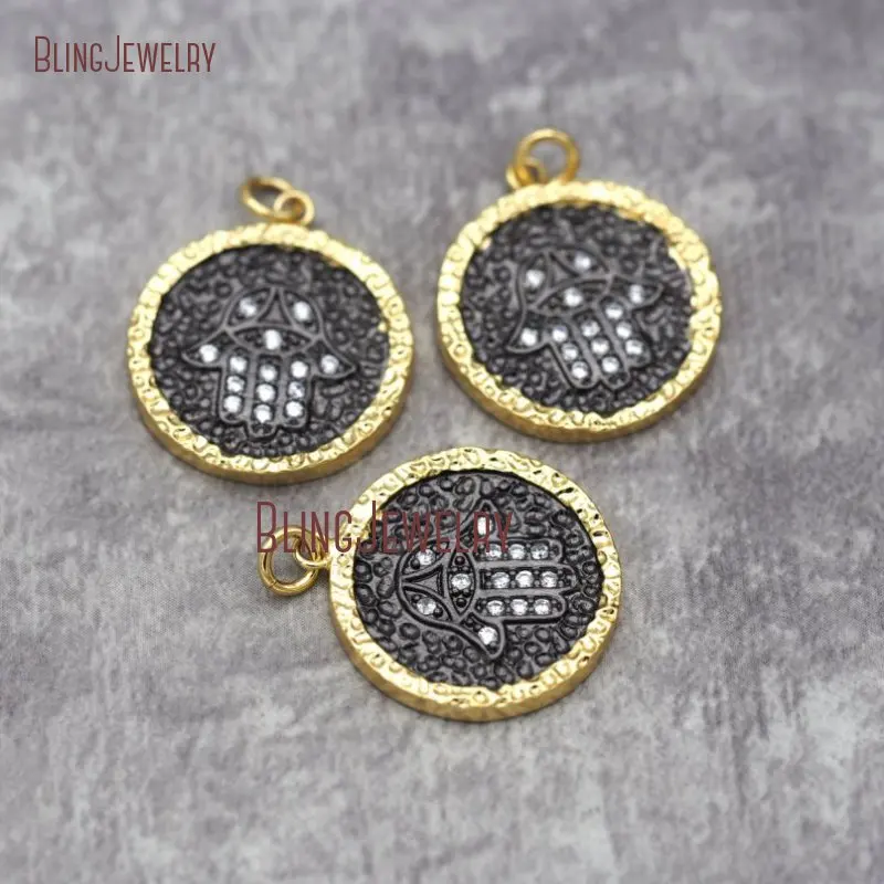 Белая циркониевая позолоченная рука хамса круглой формы ручная подвеска PM26744 |