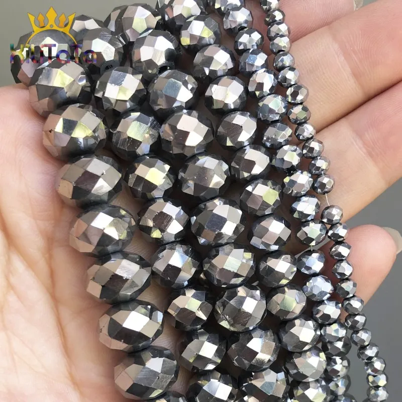 

Faceted Silver Plated Glass Crystal Rondelle Beads Loose Spacer Beads For Jewelry Making DIY Bracelet 15'' 4/6/8/10/12/14mm