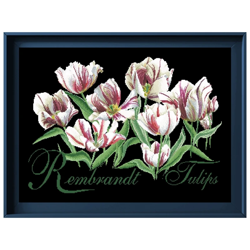 

White tulip cross stitch package flower plant sets aida 18ct 14ct 11ct black cloth people kit embroidery DIY handmade needlework