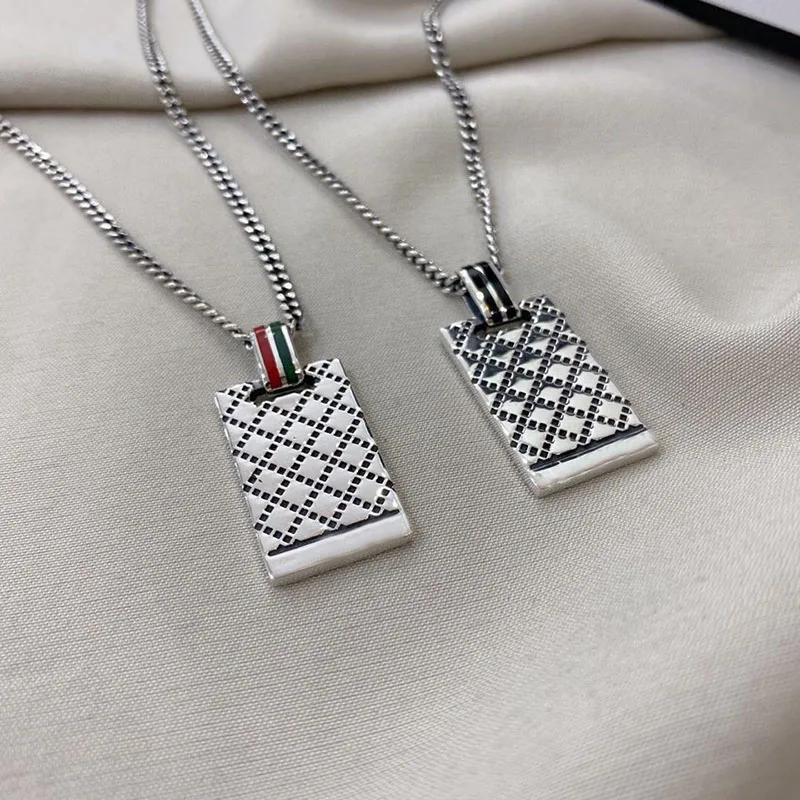

Ag 925 Sterling Silver Luxury 1:1 Grid, Pendant Necklace Couples High Quality Retro Hip Hop Men’s And Women’s Birthday Gifts