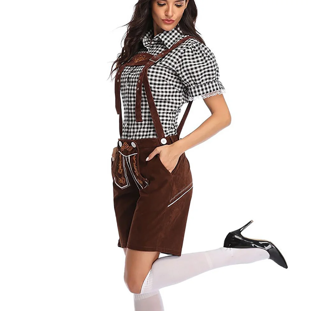 

Halloween Carnival Festival Women Lederhosen Costume Plaid Shirt And Shorts Uniforms Festival Cosplay Party Beer Costume Clothes