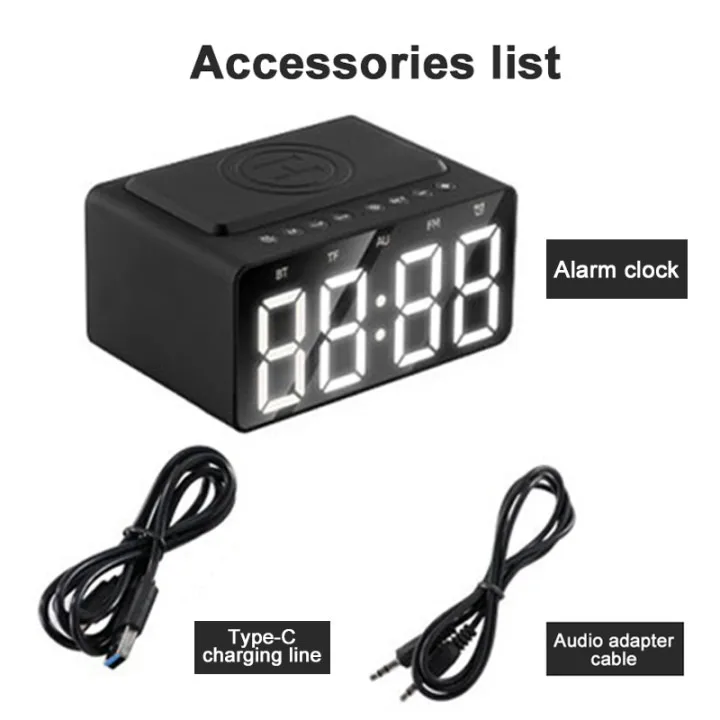 

FM Radio USB Fast Charger Wireless Charger Alarm Clock Bluetooth Speaker LED Smart Digital Clock Table Electronic Desktop Clocks