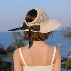 Шляпа Женская Солнцезащитная Складная с широкими полями, Соломенная Панама с большим бантом и защитой от ультрафиолета, модный козырек, лето 2021