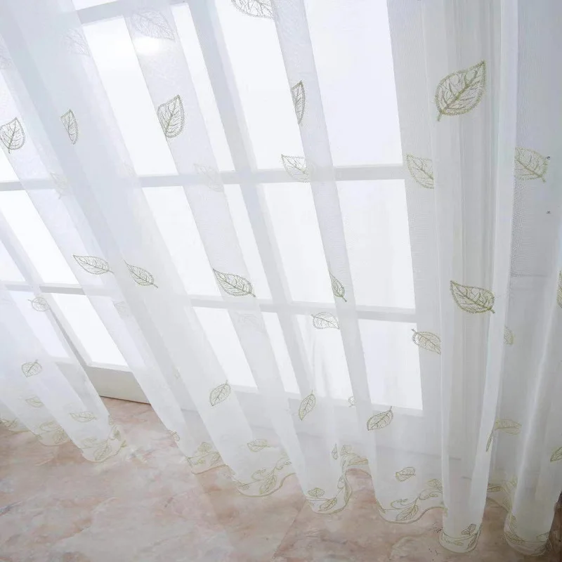 

Вышивкой бежевый лист экран занавес на окна Прозрачная сетчатая ткань для Гостиная Спальня Кухня прозрачным тюлем
