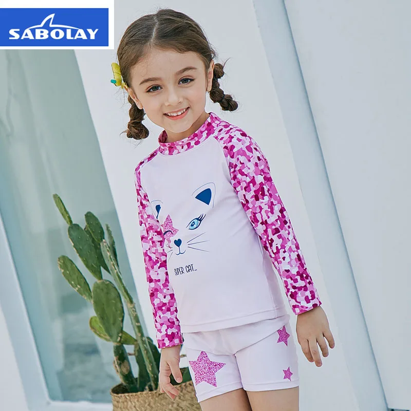 Купальный костюм для девочек Детский двойка с рисунком защитой от УФ