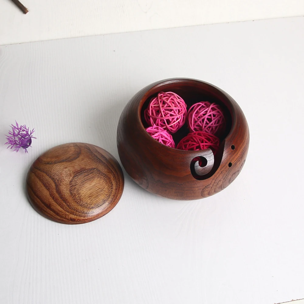 Exquisite High Quality Hand-Carved Wooden Wool Yarn Storage Bowl Crochet Woven Accessories Bag |