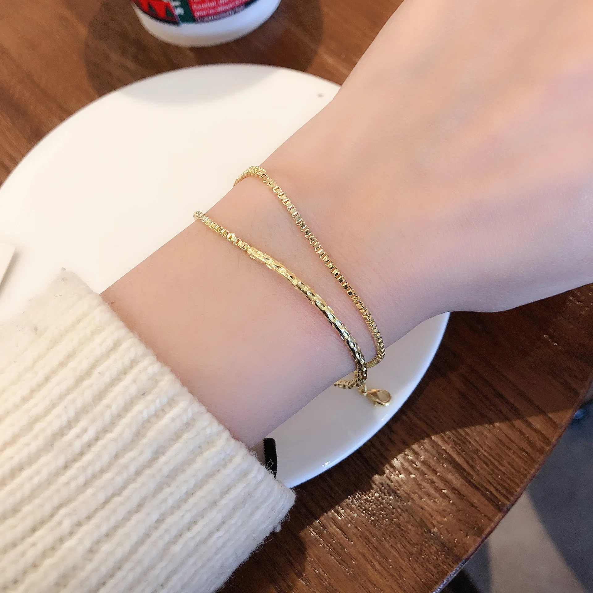 

Metallic Golden Temperament Copper Chain Statement Bracelet for Women All-match Accessory