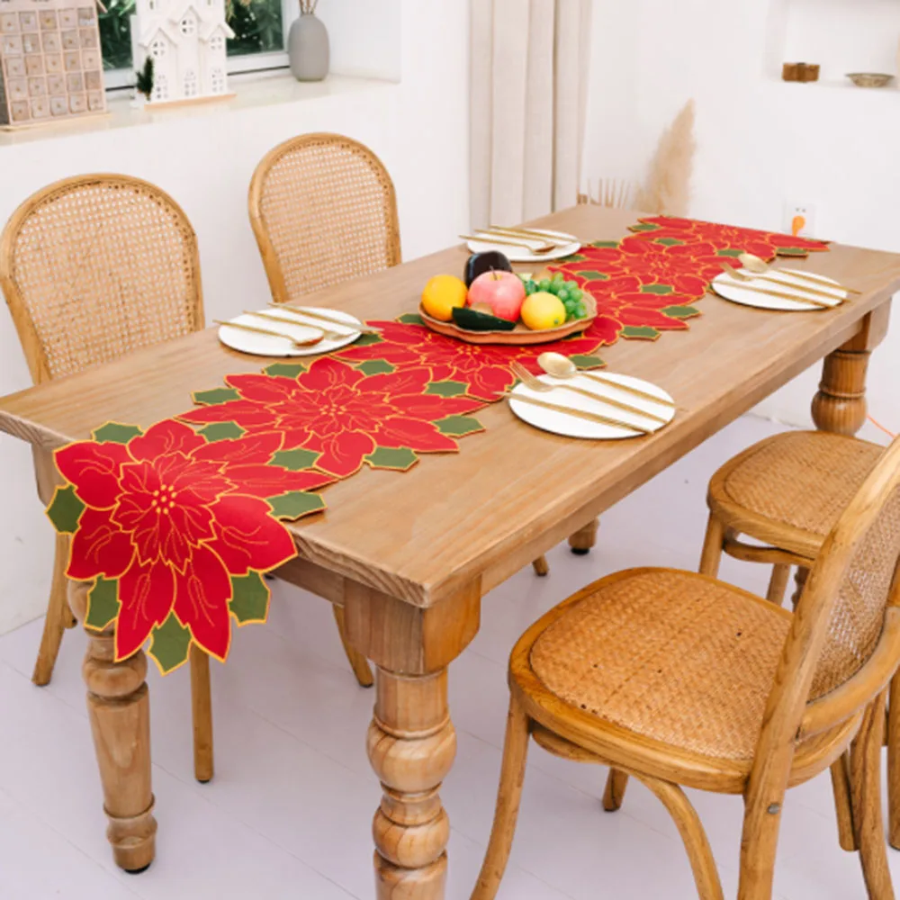 

1 PCS Christmas Flower Table Runner Christmas Restaurant Festive Atmosphere Home Furnishing Christmas Decoration Tablecloth