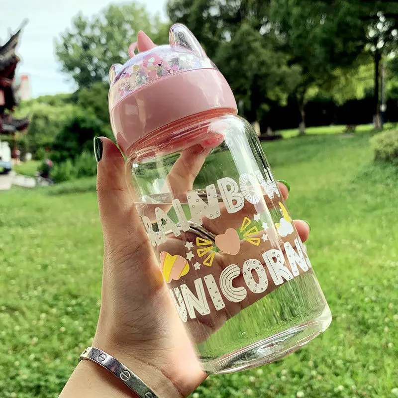 Стеклянная Женская Студенческая чашка милая мультяшная портативная стеклянная